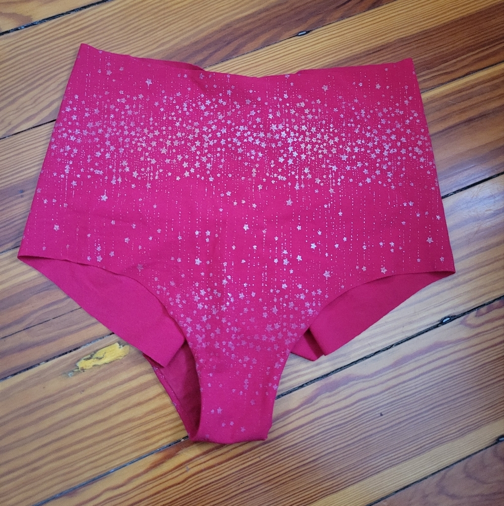 Nwot Victoria's Secret Metallic Gold Starry Red High Waist Brief Panty Panties S